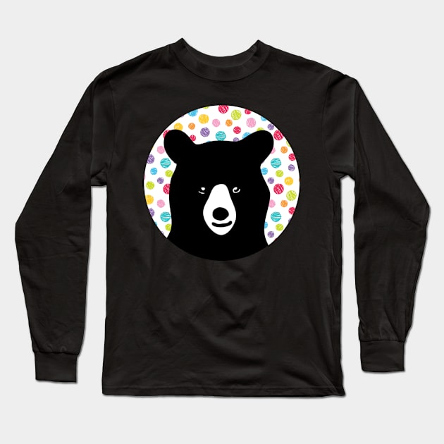 Black Bear with colorful polka dots Long Sleeve T-Shirt by theaspenridge